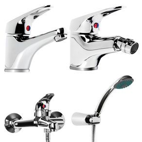 Image of Tris rubinetto miscelatore lavabo bagno + bidet + miscelatore esterno vasca con deviatore m cromato