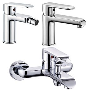 Image of Miscelatore rubinetto bidet cromato + miscelatore rubinetto lavabo cromato + miscelatore esterno vasca con deviatore