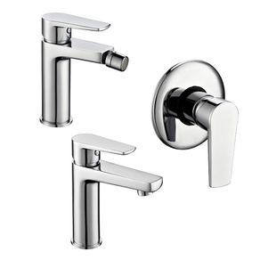 Image of Miscelatore rubinetto bidet cromato + miscelatore rubinetto lavabo cromato + miscelatore doccia ad incasso da parete