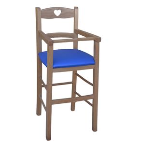 Image of Seggiolone in legno noce chiaro con seduta imbottita in similpelle blu