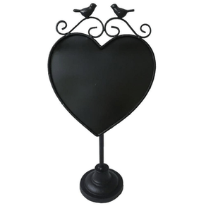 Image of Lavagna metallo nero cuore con uccelli cm21,5x14,5h42