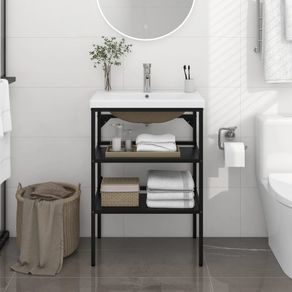 Image of Telaio per Lavabo da Bagno con Lavabo Integrato Nero in Ferro 3101377