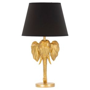 Image of Lampada da tavolo con testa di elefante dorata, paralume nero diam 32x59 cm