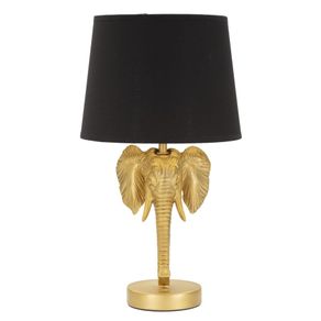 Image of Lampada da tavolo con testa di elefante dorata, paralume nero diam 25x43 cm
