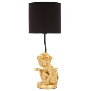 Image of Lampada da tavolo con scimmia seduta dorata, paralume nero diam 20x51cm