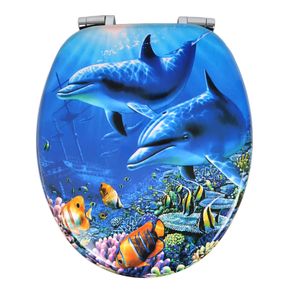 Image of Sedile copri wc universale frizionato fantasia mdf chiusura rallentata *** fantasia delfino, confezione 1