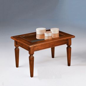 Image of Tavolino in legno massello con piano in vetro tinta noce misura l.80 p.60 h.47