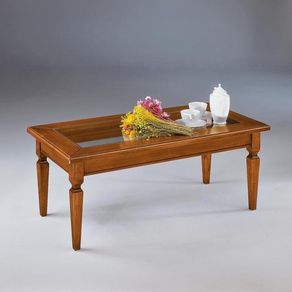 Image of Tavolino in legno massello con piano in vetro tinta noce misura l.120 p.60 h.47