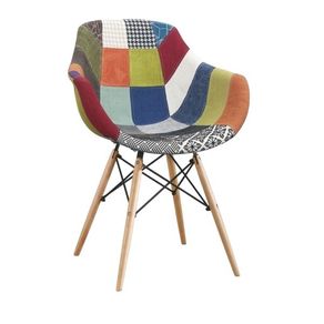 Image of Set 02 sedia poltroncina patchwork con gambe in legno di faggio 55,5x60 h.81