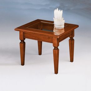 Image of Tavolino in legno massello con piano in vetro tinta noce misura l.60 p.60 h.47