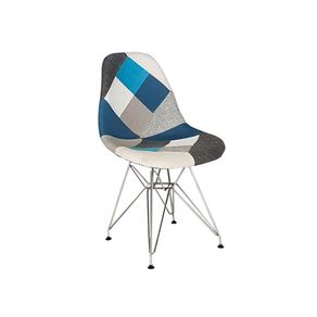 Image of Set 2 sedie moderne patchwork tessuto azzurro grigio 47x58x84