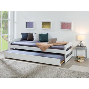 Image of Letto singolo con secondo letto sollevabile in pino massello color bianco cm 209x97x62