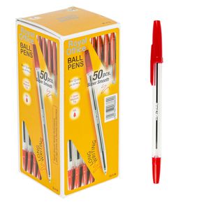 Image of Set 50 penne ad inchiostro a sfera lunga durata con clip rosso - Set 50 Penne ad inchiostro a sfera lunga durata con clip Rosso