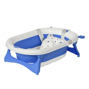Image of Vaschetta bagnetto per bambini pieghevole 815x505x235 cm con cuscino blu - Vaschetta Bagnetto per Bambini Pieghevole 81,5x50,5x23,5 cm con Cuscino Blu