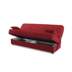 Image of Divano letto Dabaro, Divano letto contenitore a 3 posti con 2 cuscini inclusi, Sofà da soggiorno in tessuto imbottito con apertura click-clack, 180x81h90 cm, Rosso