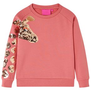 Image of Felpa per bambini giraffa con paillettes rosa antico 92 13499 - Felpa per Bambini Giraffa con Paillettes Rosa Antico 92 13499