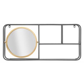 Image of Specchio con mensole ferro e specchio colore nero misure 75 x 12 x 35 cm - Specchio con mensole, Ferro e Specchio, Colore Nero , Misure: 75 x 12 x 35 cm