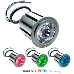 Image of Faretto LED SPOT 12W RGB RGBW DMX512 lampada spot sincronizzabile 24V cromoterapia luce colorata 50mm 5 fili RGB+3000K