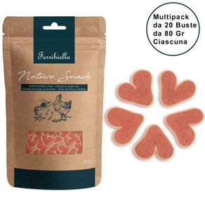 Image of Nature snack per cani ferribiella cuoricini di pollo confezione da 20 buste da 80 gr