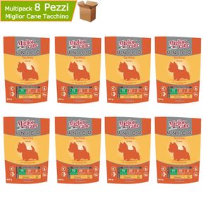 Image of Multipack 9 pezzi alimento completo miglior cane unico tacchino cibo secco per cani gr 800