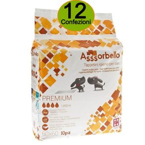 Image of Multipack 12 confezioni assorbello tappetini igienici premium per cani cm 60x60 confezione da 10 tappetini