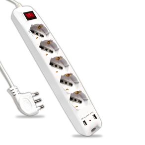 Image of Multipresa con cavo 1,5m 5 prese 10/16a â€‹â€‹bipasso + schuko e 2 USB interruttore luminoso spina 16a 2p + t colore bianco