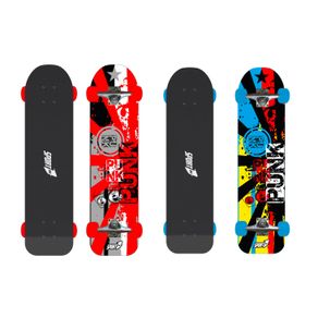 Image of Skateboard con tavola 76 cm in legno punk rosso azzurro - Skateboard con Tavola 76 cm in Legno Punk Rosso Azzurro