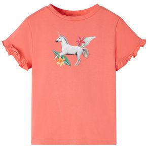 Image of Maglietta da bambina a maniche corte con stampa unicorno corallo 104 10685 - Maglietta da Bambina a Maniche Corte con Stampa Unicorno Corallo 104 10685