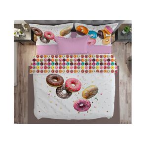 Image of Parure Lenzuola Copriletto Stampa Digitale Cotone Made In Italy Dis. Donuts