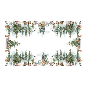 Image of Tovaglia Copritavolo In 100% Cotone Stampa Digitale Disegno Forest Christmas GI