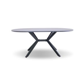 Image of Marui - Table à manger ovale en bois et métal avec pied central Ashi 150x90 cm - gris effet bois