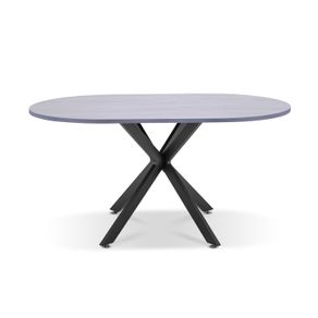 Image of Marui - Table à manger ovale en bois et métal avec pied central Kiso 180x100 cm - gris effet bois