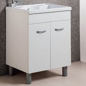 Image of Mobile lavanderia bianco opaco 60x60 o 60x50 con lavabo in abs dimensioni 60x60