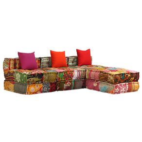 Image of Pouf Modulare a 3 Posti in Tessuto Patchwork cod mxl 68386