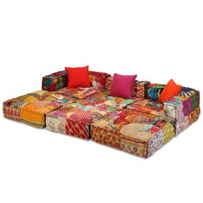 Image of Pouf Modulare a 3 Posti in Tessuto Patchwork cod mxl 68539